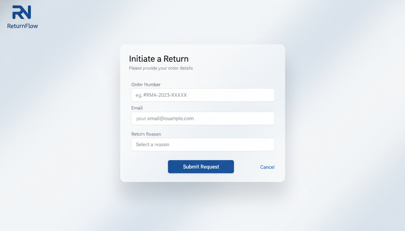 Return initiation form with order number, email and reason fields